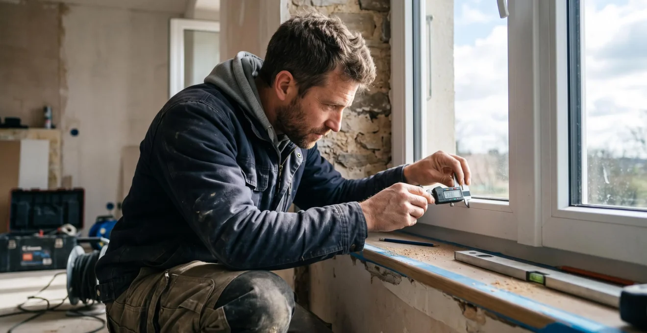 Chef de chantier et électricien inspectant ensemble un tableau électrique ouvert sur un chantier de rénovation résidentielle